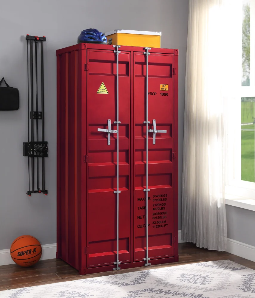 Cargo Red Double Door Wardrobe for Bedroom Closet Storage