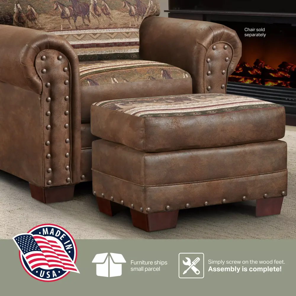 American Furniture Classics Lodge Ottoman in Wild Horse Tapestry Model 8500-40