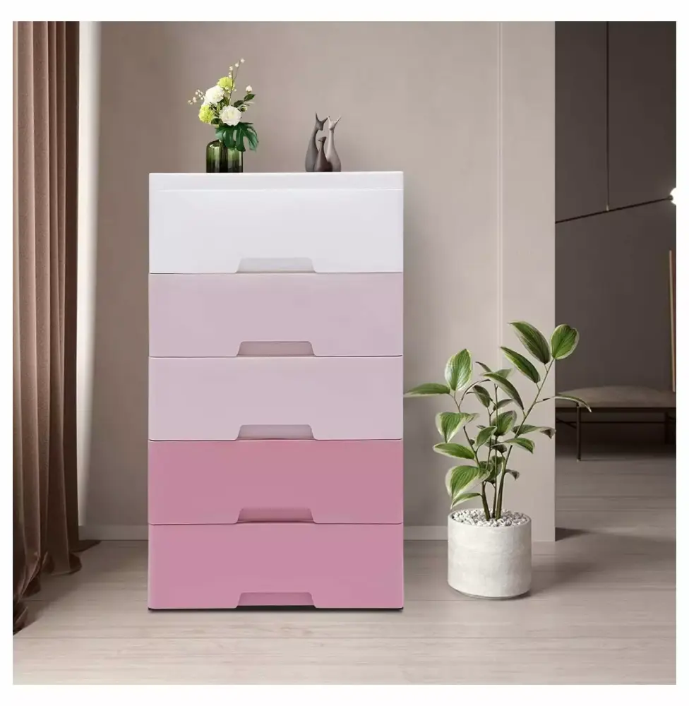 Zengpin Gradient Plastic 5-Layer Drawers Dresser - Storage Cabinet with Wheels for Clothes and Towels