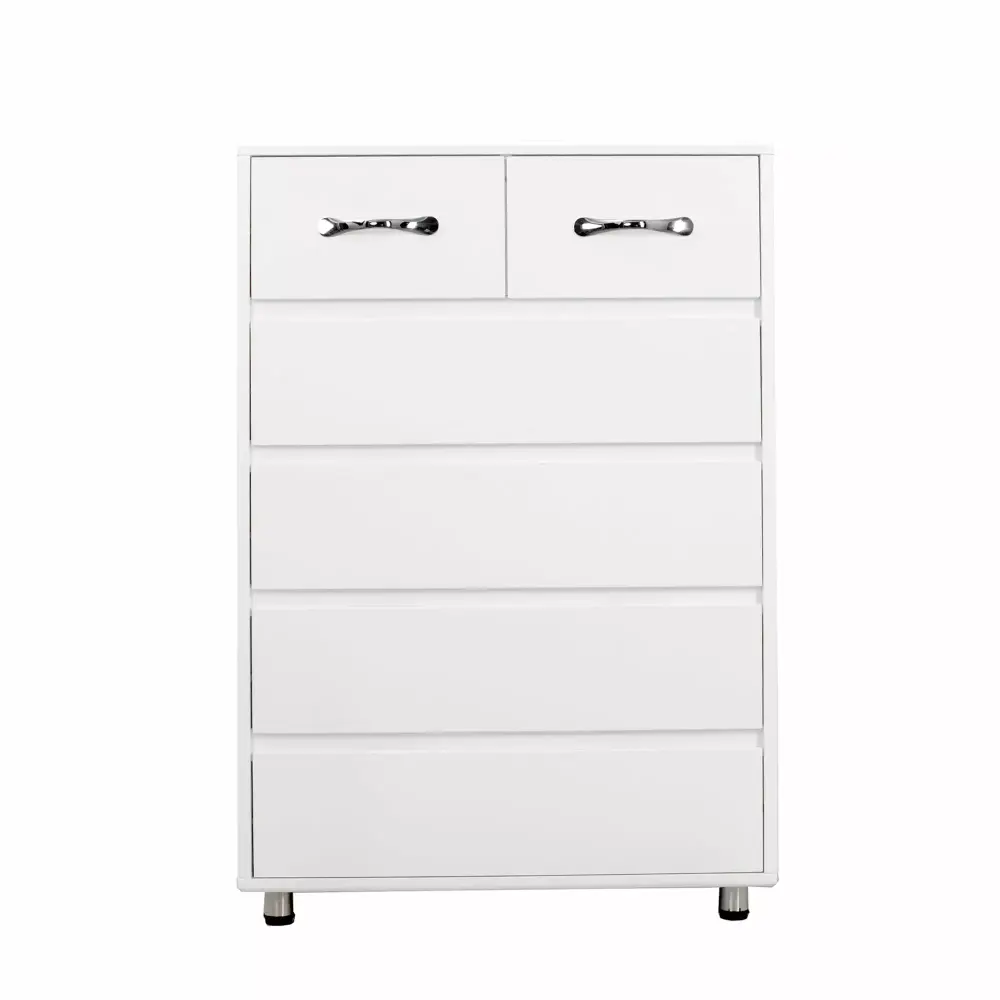 6 Drawer Chest with Curved Metal Handle White Dresser for Bedroom