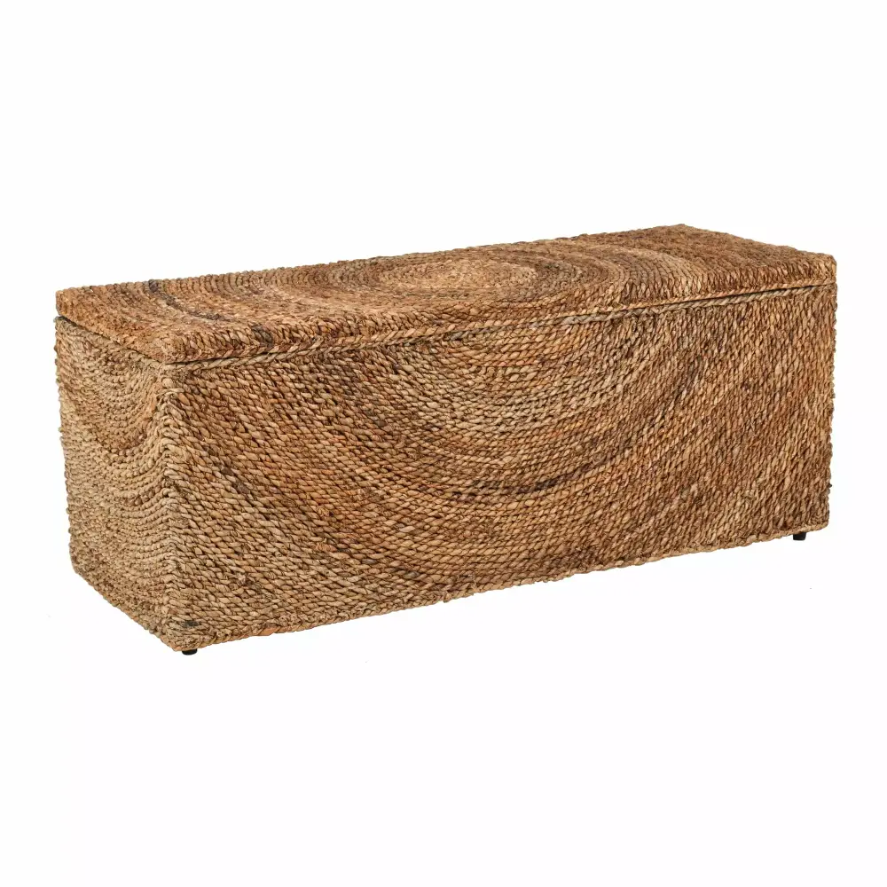 Naomi Natural Brown Woven Abaca Wicker Storage Entryway Bench by East at Main