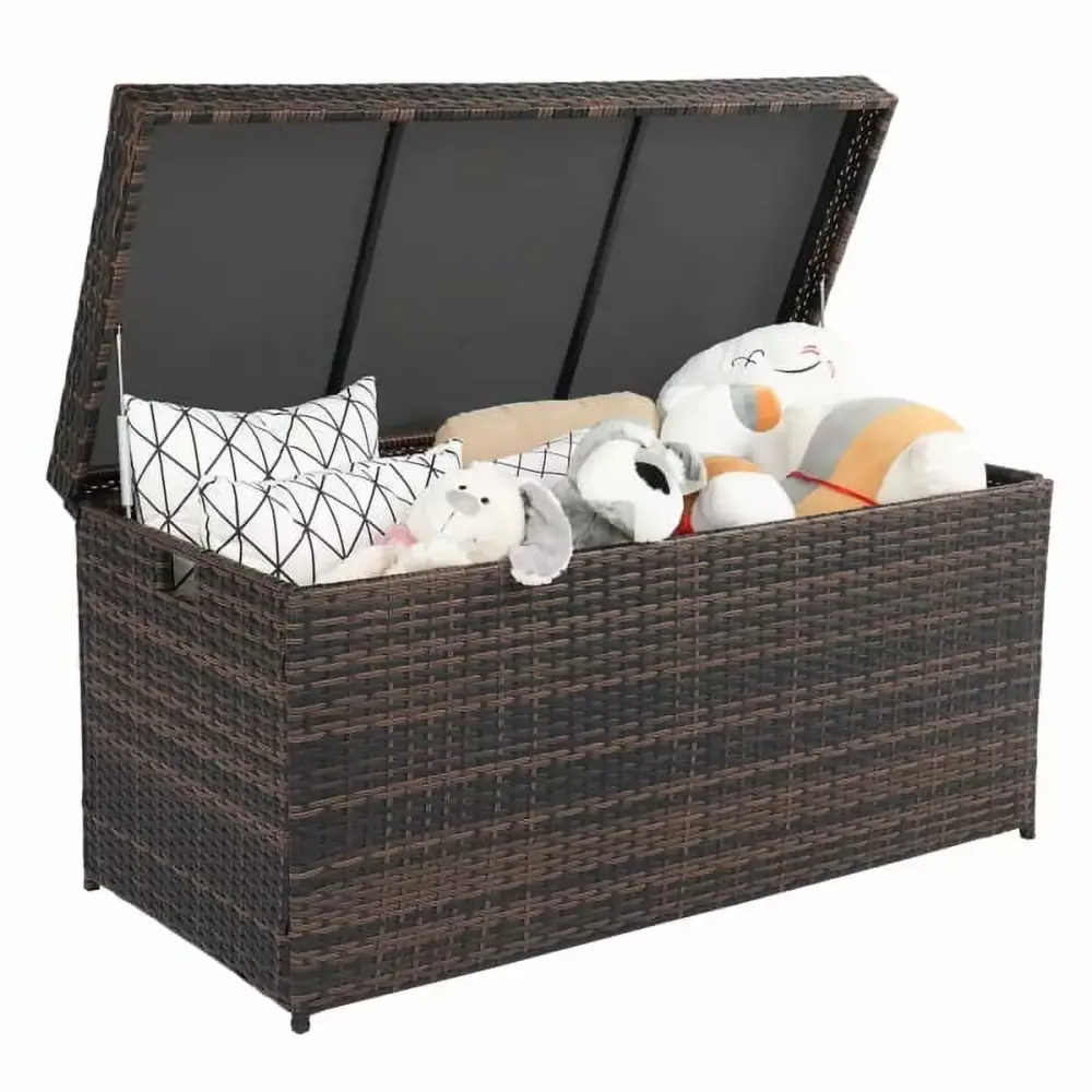 SYTHERS 132 Gallon Wicker Storage Ottoman - Outdoor Rattan Patio Footstool in Brown