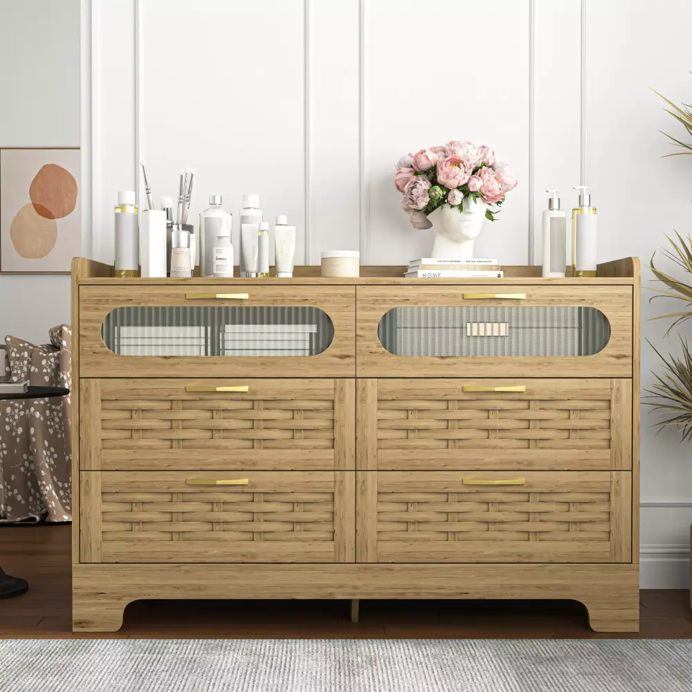 Wood 6-Drawer Dresser for Bedroom - Large Double Dresser with Wide Drawers