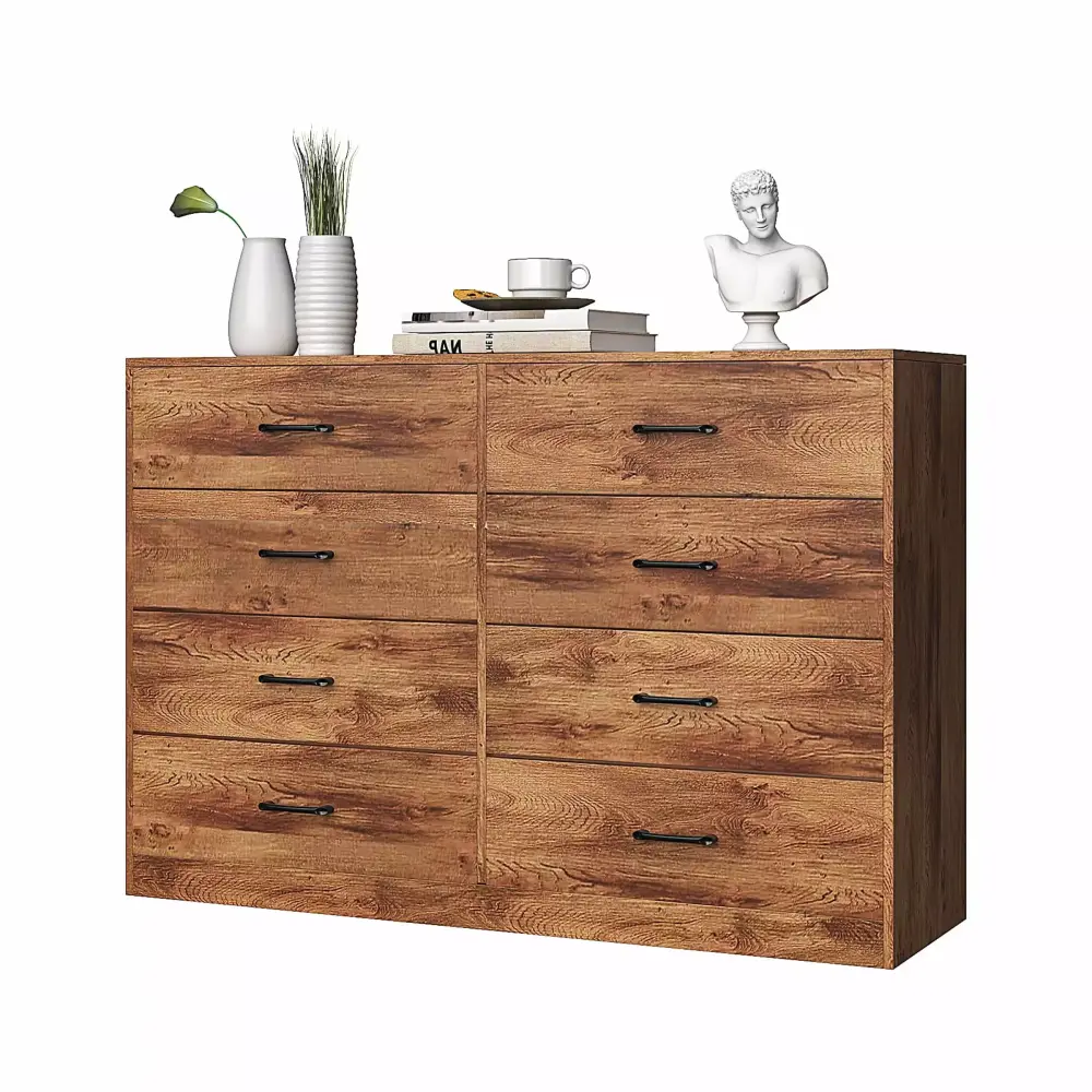 Zimtown Double Dresser with 8 Drawers 57 Wide Chest of Drawers for Bedroom Storage Cabinet Brown