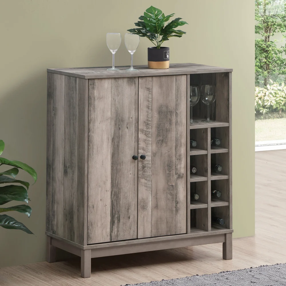 Cheyenne 2-door Wine Cabinet with Stemware Rack Weathered Acacia - Rustic Bar Storage