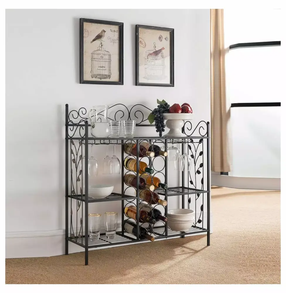 Drevy Metal Console Table with Wine Rack Buffet Server for Living Room