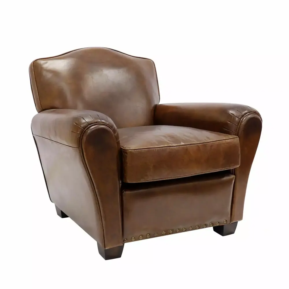 Pasargad Home Palermo Top Grain Leather Upholstered Wing Chair in Brown