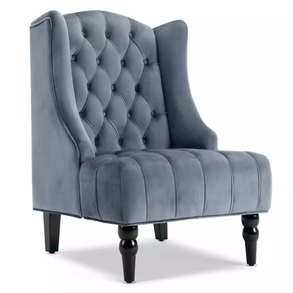 Belleze Modern Wingback Tufted Nailhead Accent Chair in Gray Velvet