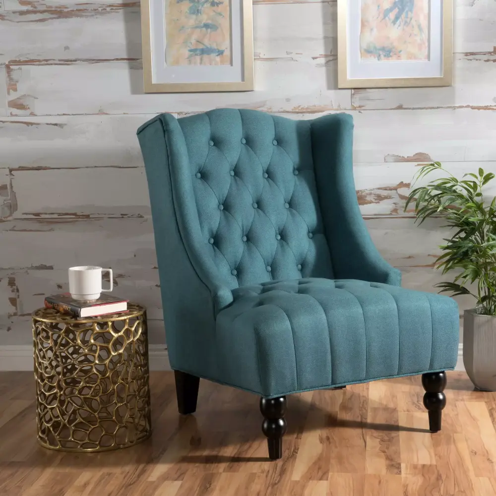 Noble Houtilize Taylor High-Back Fabric Tufted Wingback Chair Dark Teal