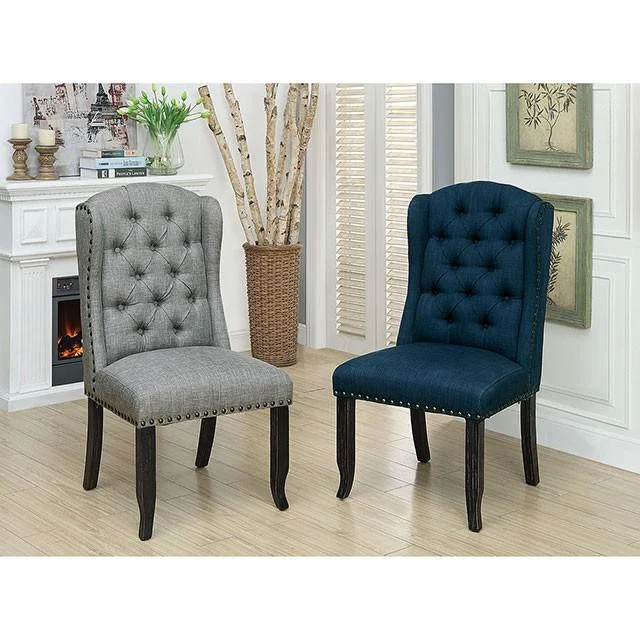 SANIA Antique Black Wingback Chair Set of 2 - Classic Dining Chairs