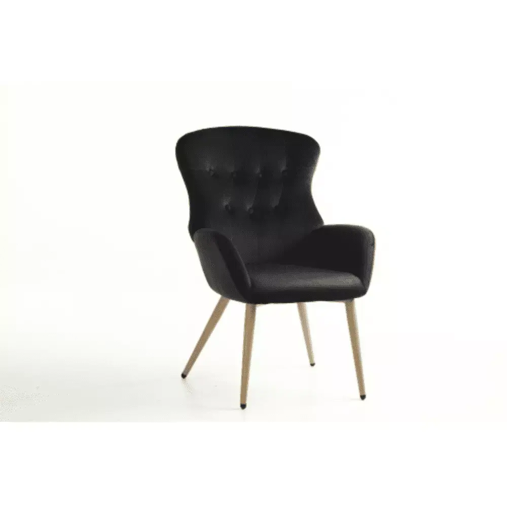 Modern Tufted Button Wingback Vanity Chair with Arms Upholstered Tall Back Desk Chair Black Fabric