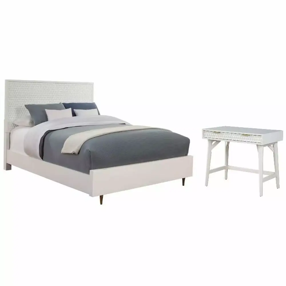 Home Square 2-Piece Full Panel Bed Mini Wood Desk White