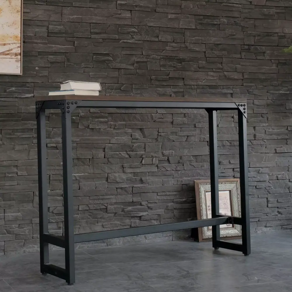 AC Pacific Logan Wood and Metal Console Table in Brown for Living Room Entryway