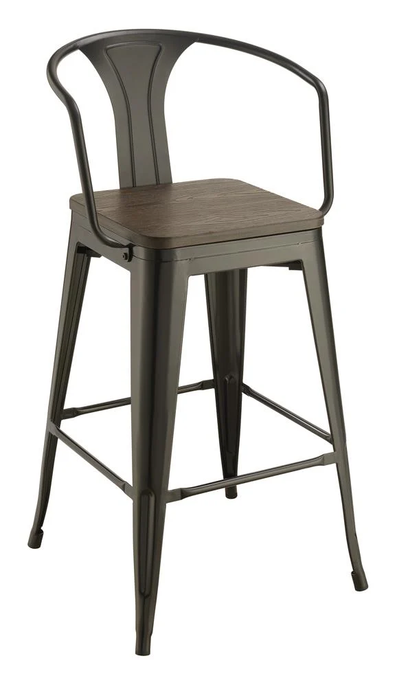 Cavalier Dark Elm Wooden Seat Bar Stools Matte Black Finish Set of 2 Counter Height