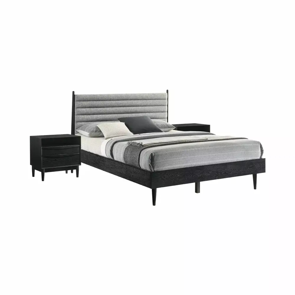 Artemio Queen 3 Piece Wood Bedroom Set in Sleek Black Finish Modern Design