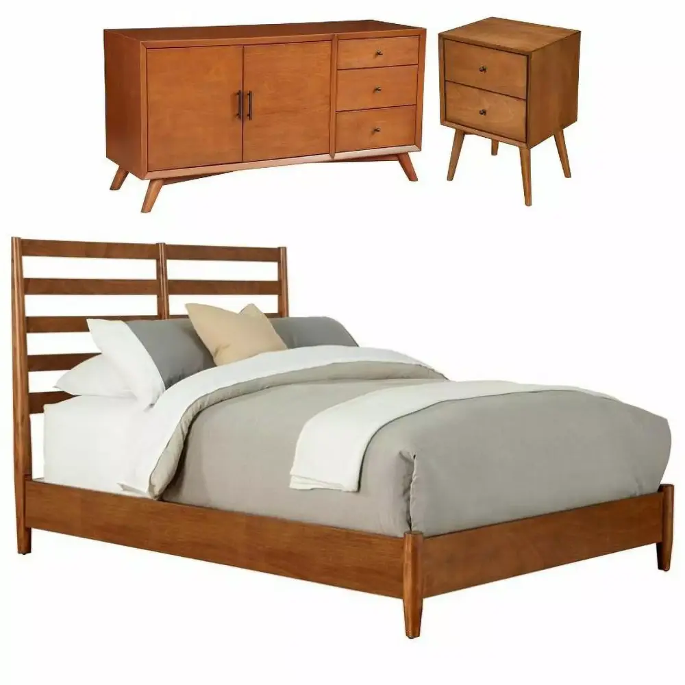 Home Square 3 Piece Full Wood Bedroom Set with Sideboard and Nightstand