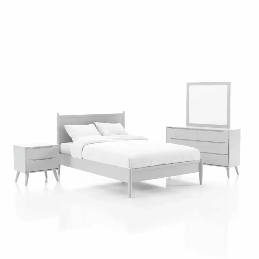 Allora 4pc White Wood Cal King Bedroom Set with Nightstand Dresser Mirror