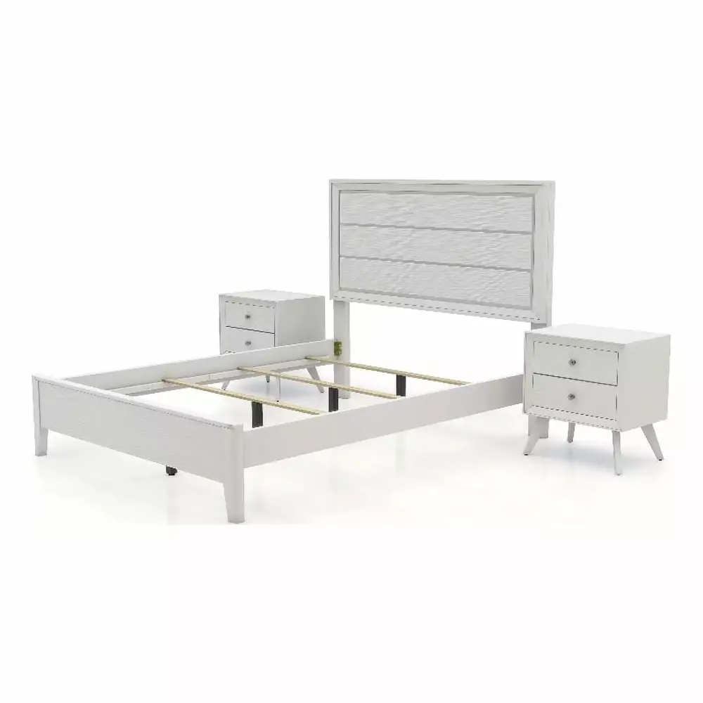 Furniture of America Vrone 3pc White Wood Queen Bedroom Set with 2 Nightstands