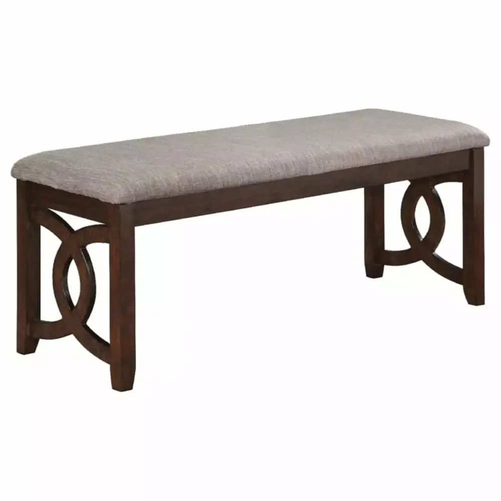 Gary 46 Inch Cherry Brown Wood Bench with Fabric Seat for Living Room