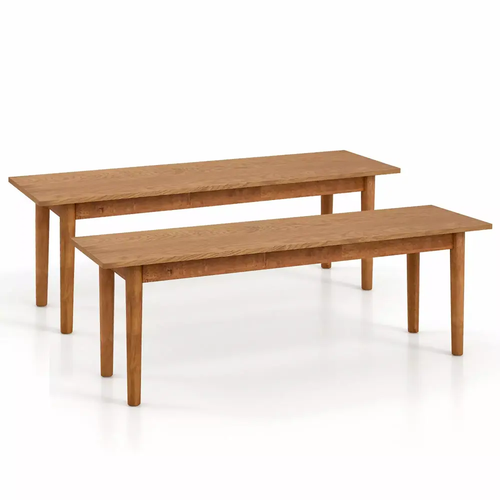 Gymax 2 Piece Solid Wood Dining Bench with Rubber Wood Legs in Oak Finish