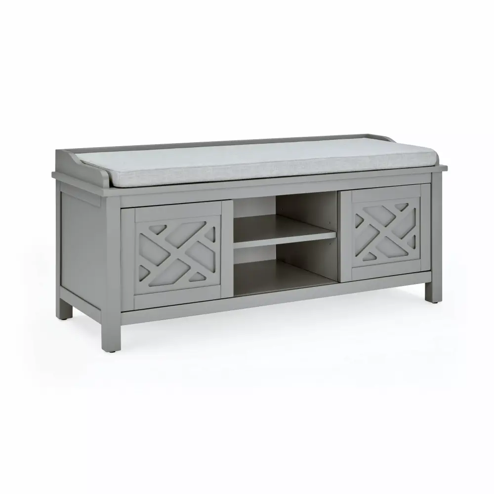 Alaterre Coventry 45W Wood Storage Bench with Cushion Gray Modern Entryway Bench
