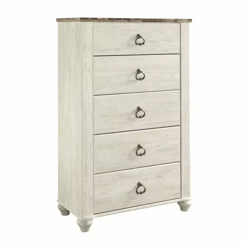 Ashley Furniture Willowton Wood 5-Drawer Chest in White Finish