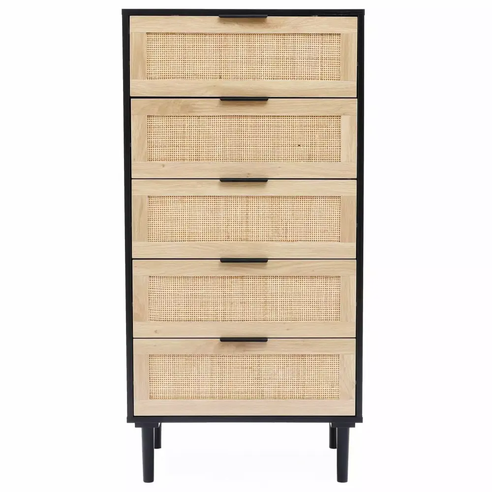 LuxenHome Black and Brown Wood 5-Drawer Chest