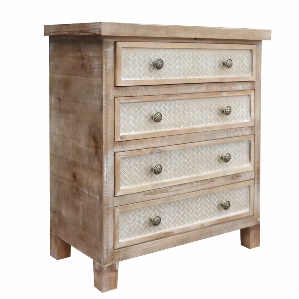 4 Drawer Wood Storage Chest with Bronze Metal Knobs - Farmhouse Rustic Furniture for Living Room and Bedroom