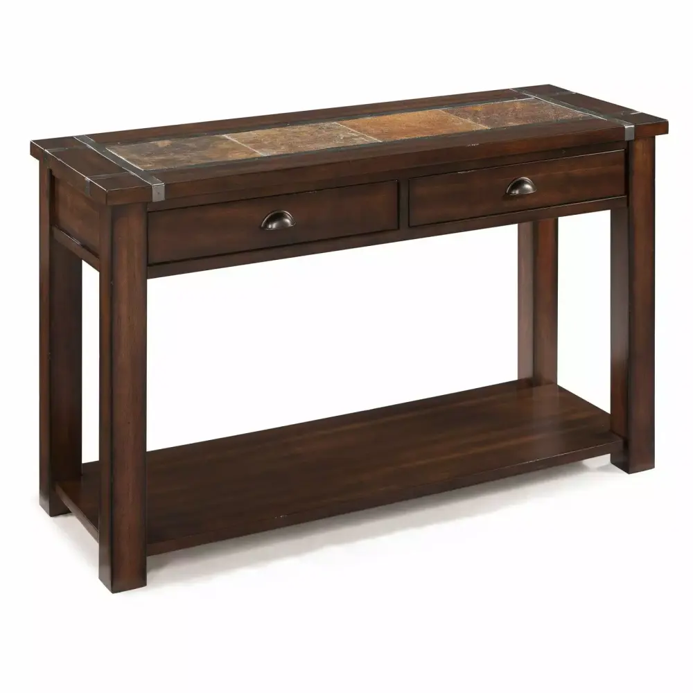 Magnussen Roanoke Wood Console Table in Cherry and Slate Finish for Living Room