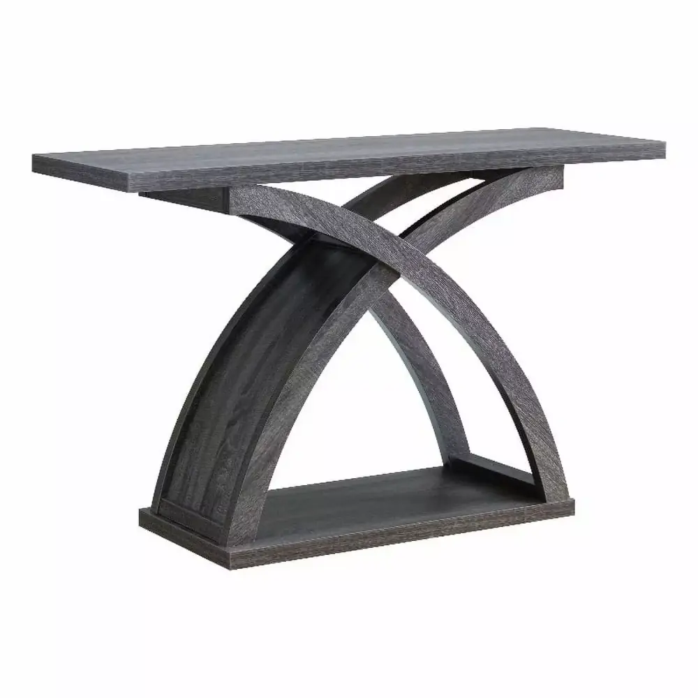 Bowery Hill Wood Sofa Table with Curved Legs in Distressed Gray - Elegant Living Room Console