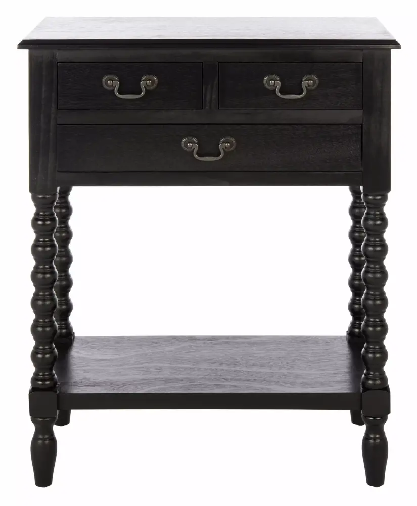 SAFAVIEH Athena French 3-Drawer Black Wood Rectangle Console Table 23.5W x 13D x 29.5H