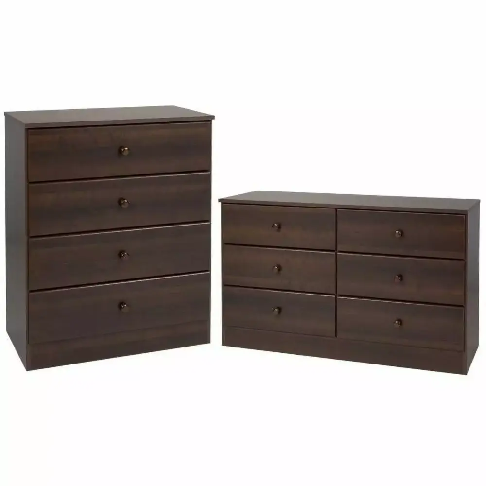 Home Square 2-Piece Set with 6-Drawer Double Dresser and 4-Drawer Chest in Espresso