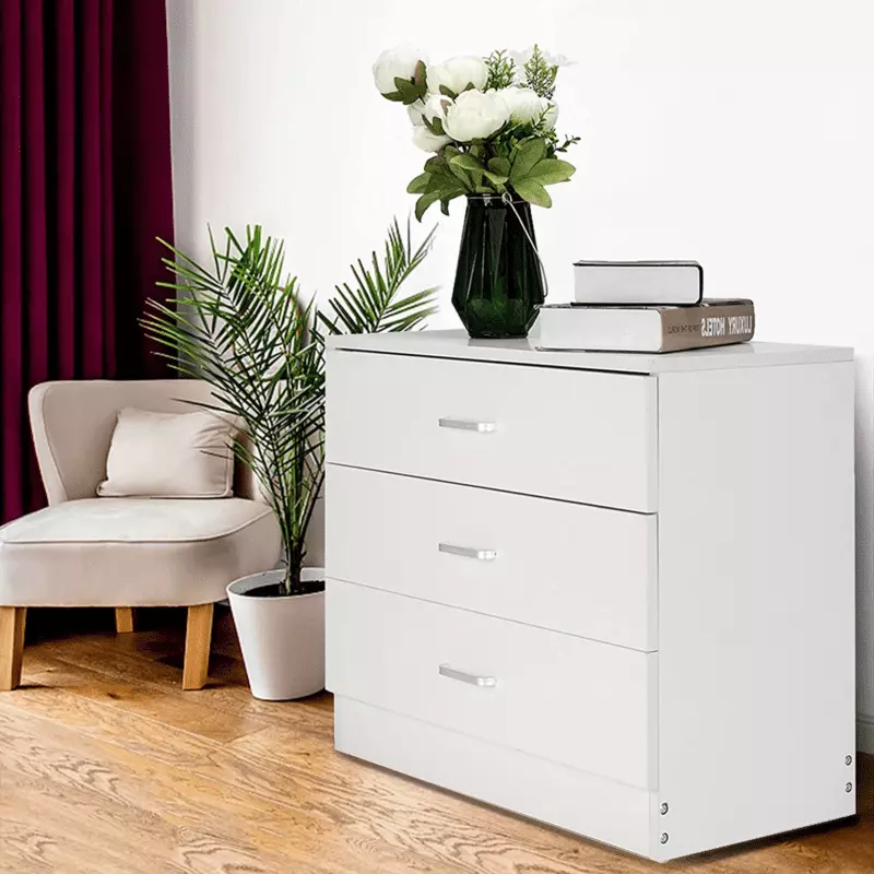 Bedroom Storage Dresser with 3 Drawers and Cabinet White Wood Furniture for Kid Room