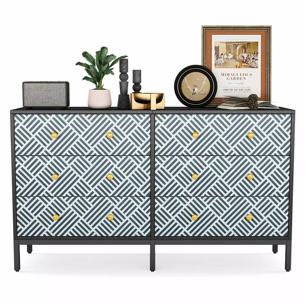 Canddidliike Black Dresser for Bedroom Deep 6 Drawer Modern Wood Nursery Dresser