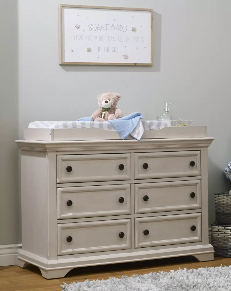 Sorelle Furniture Portofino Wood Double Dresser for Nursery in Brushed Ivory - Elegant Baby Furniture