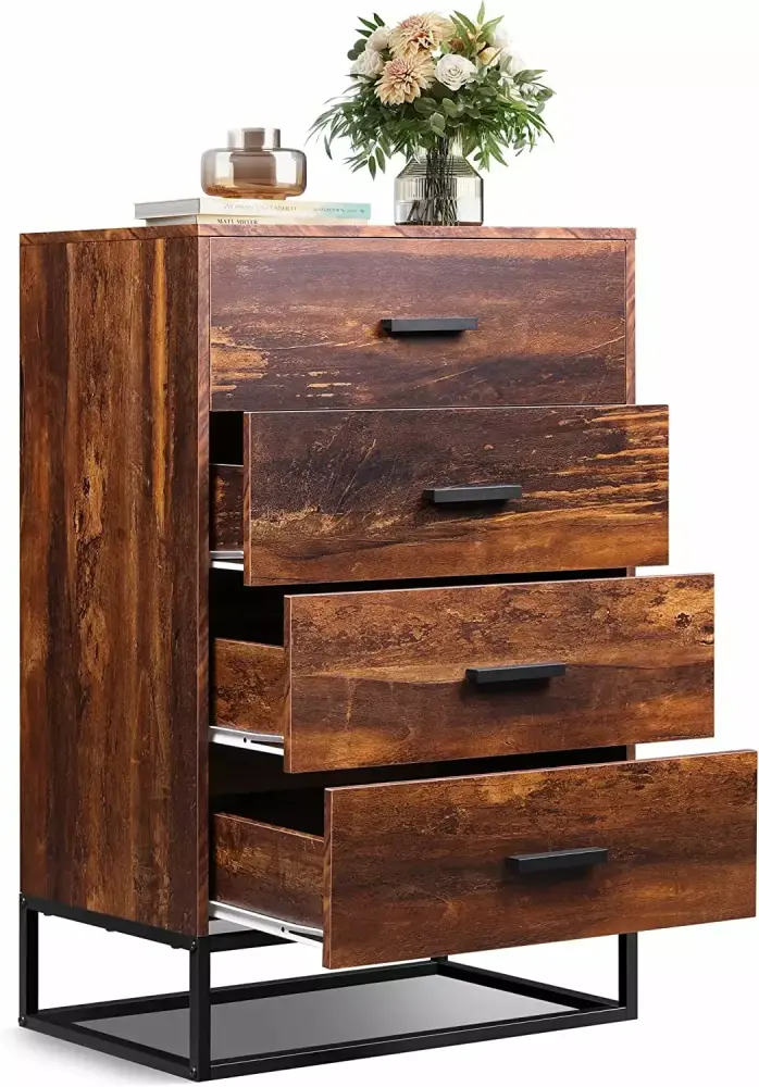 OUWI Wood Dresser for Bedroom with 4 Drawers Chest of Drawers Tall Dresser for Hallway Living Room