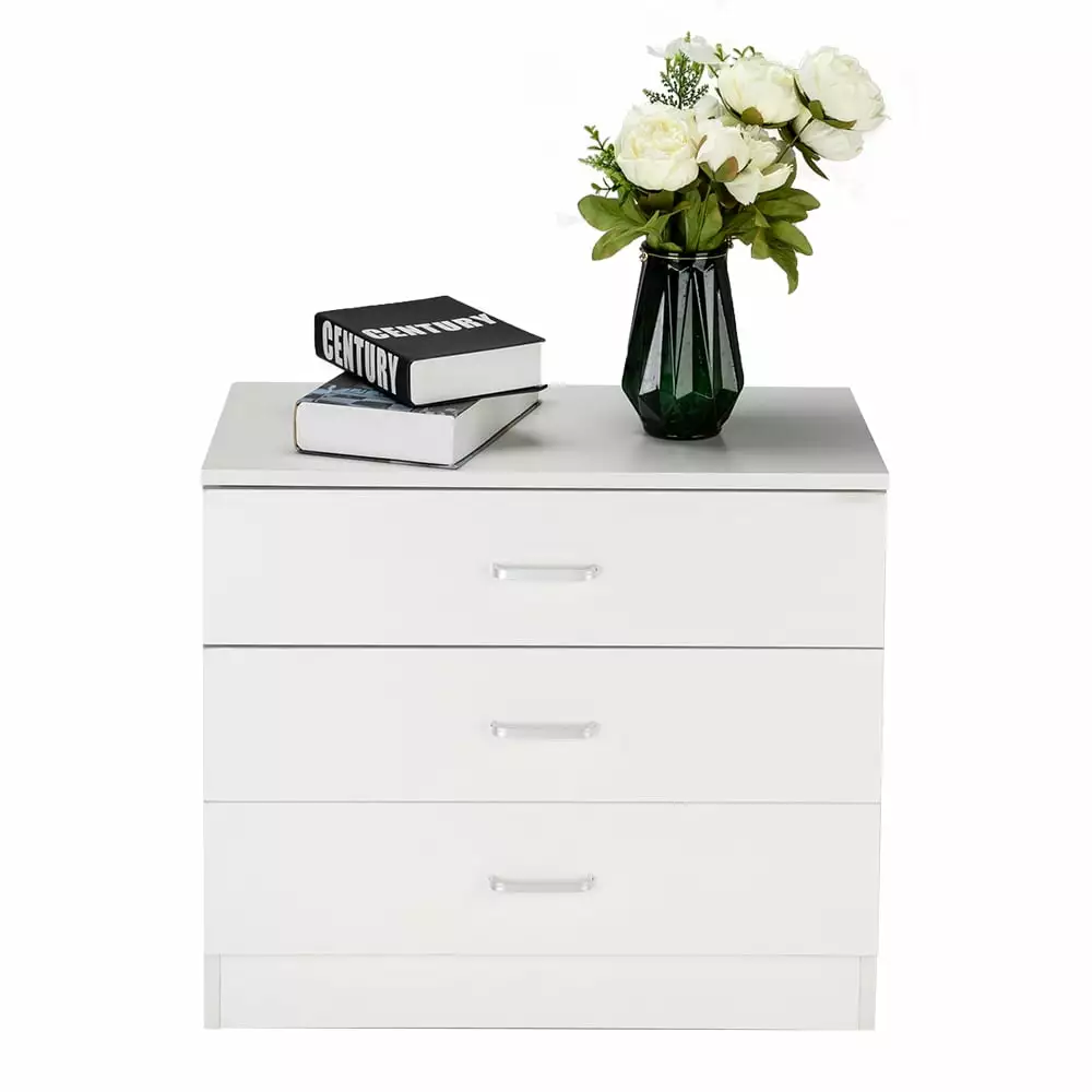 Bayhto Wood Simple 3 Drawer Dresser White for Bedroom