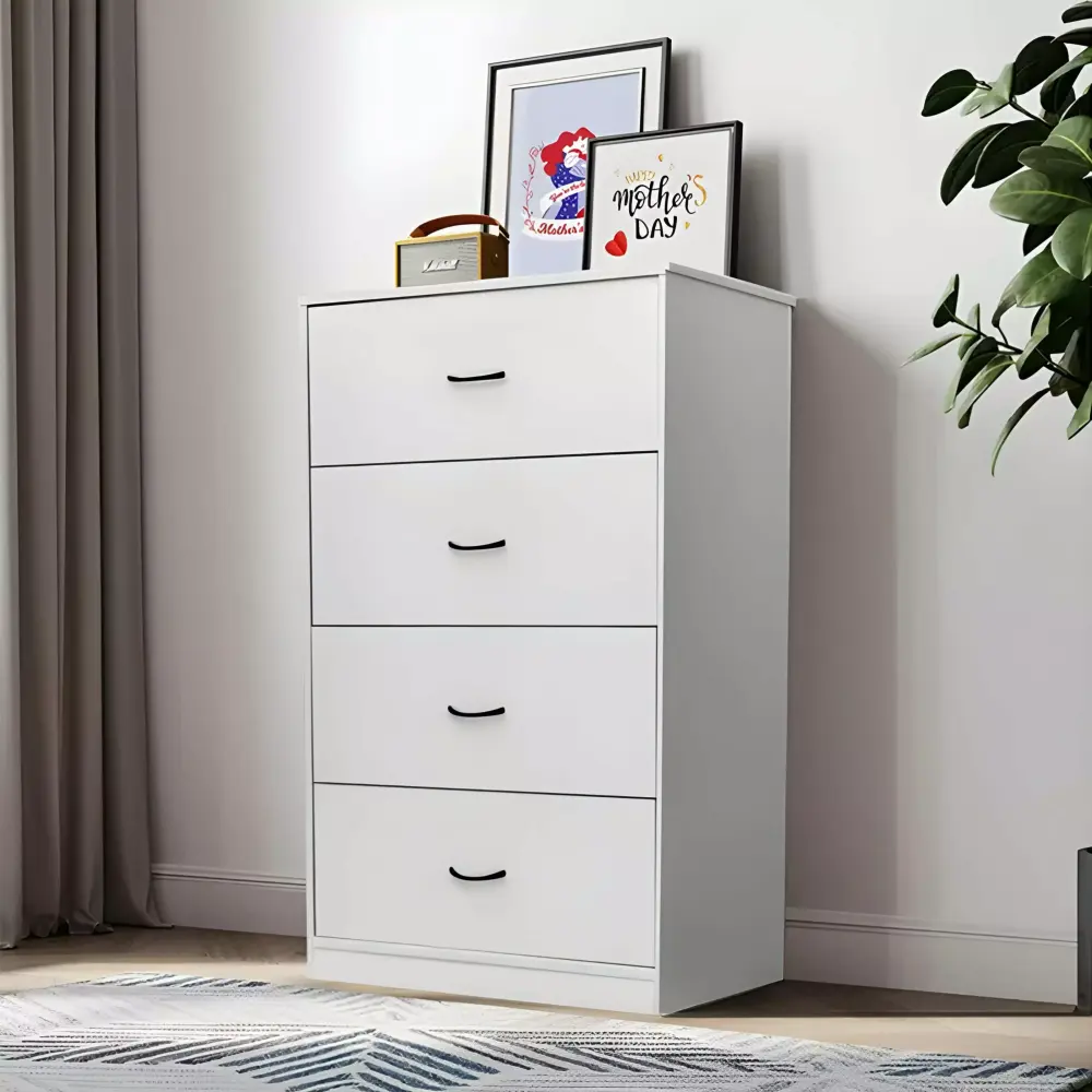 SUGIFT 4 Drawer Wood Dresser for Bedroom Modern Storage Cabinet Light Gray