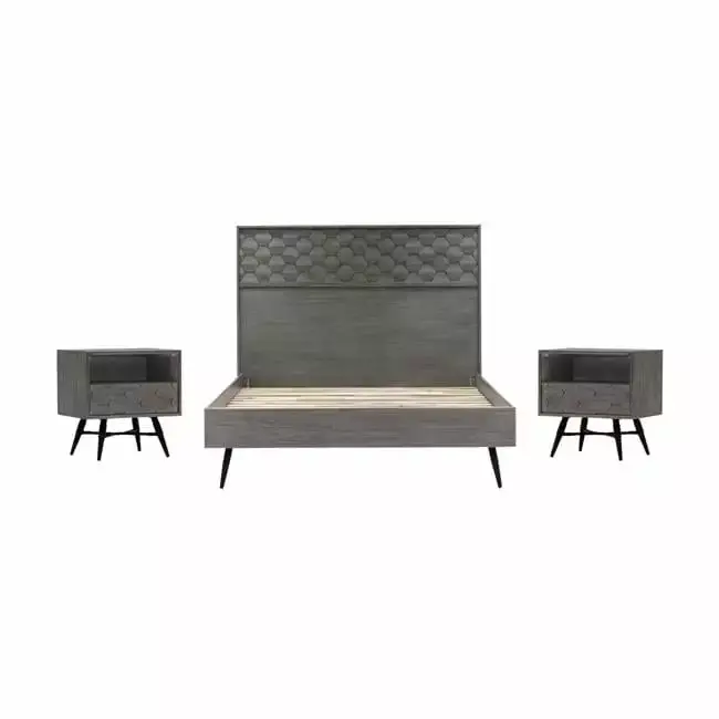 Makena Grey Acacia Wood Queen Size 3-Piece Bedroom Set