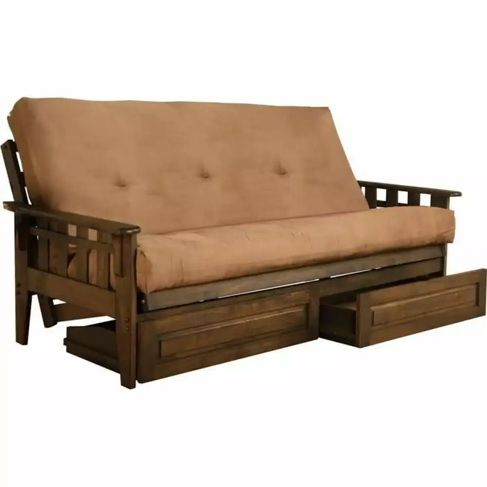 Kodiak Furniture Tucson Frame Suede Fabric Mattress Tan Rustic Walnut Futon