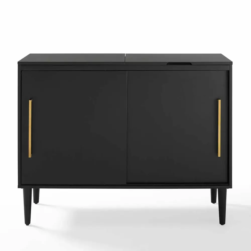 Crosley Furniture Everett Wood Media Console Table in Matte Black