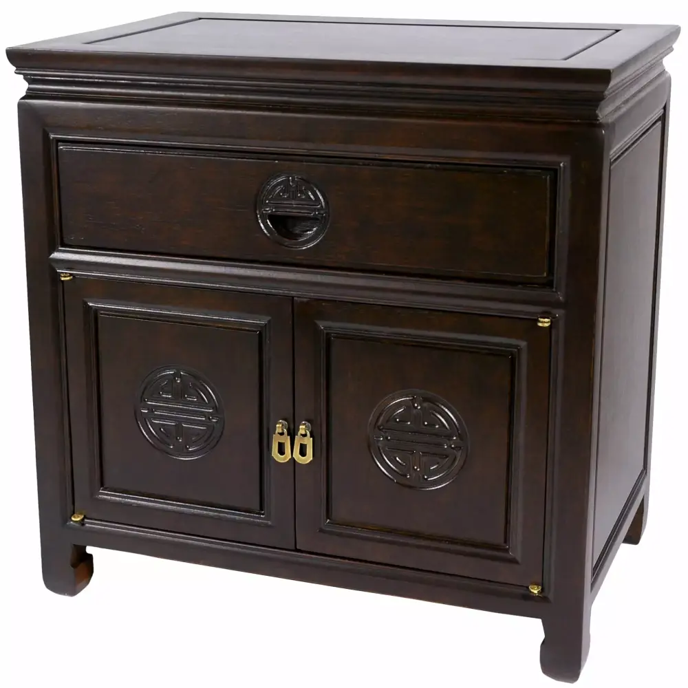 22 Chinese Rosewood Nightstand End Table Cabinet in Dark Finish
