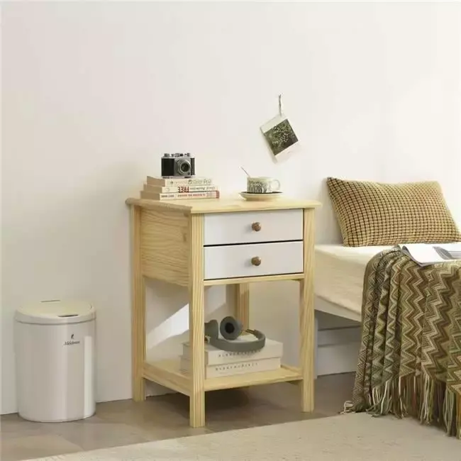 Better Home Products Solid Pine Wood 2 Drawer Nightstand in White & Natural - Bedroom Storage