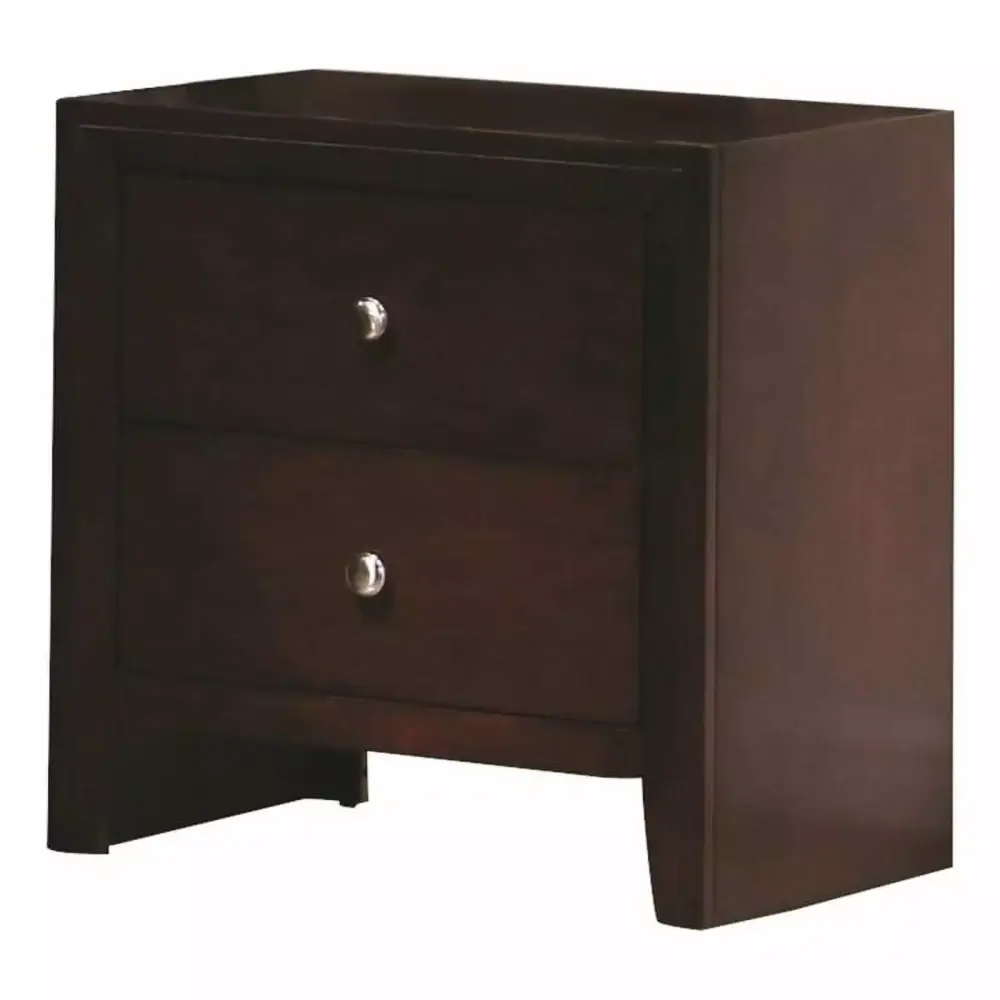 Bowery Hill 2 Drawer Transitional Wood Nightstand in Rich Merlot Brown - Bedroom Side Table