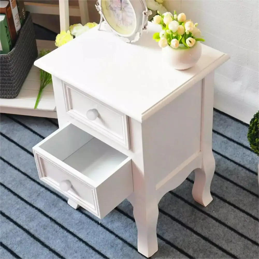 Miekor Furniture White Nordic Nightstand with Drawer Storage Solid Wood Bedside Table BS1237