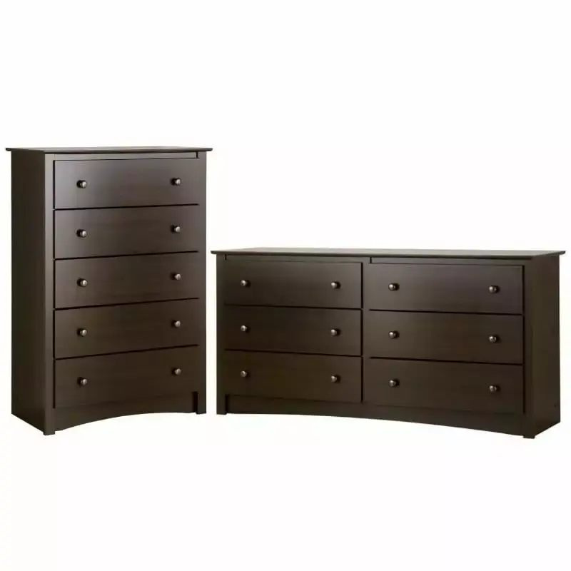 Home Square 2-Piece Set 5-Drawer Chest and 6-Drawer Dresser in Espresso