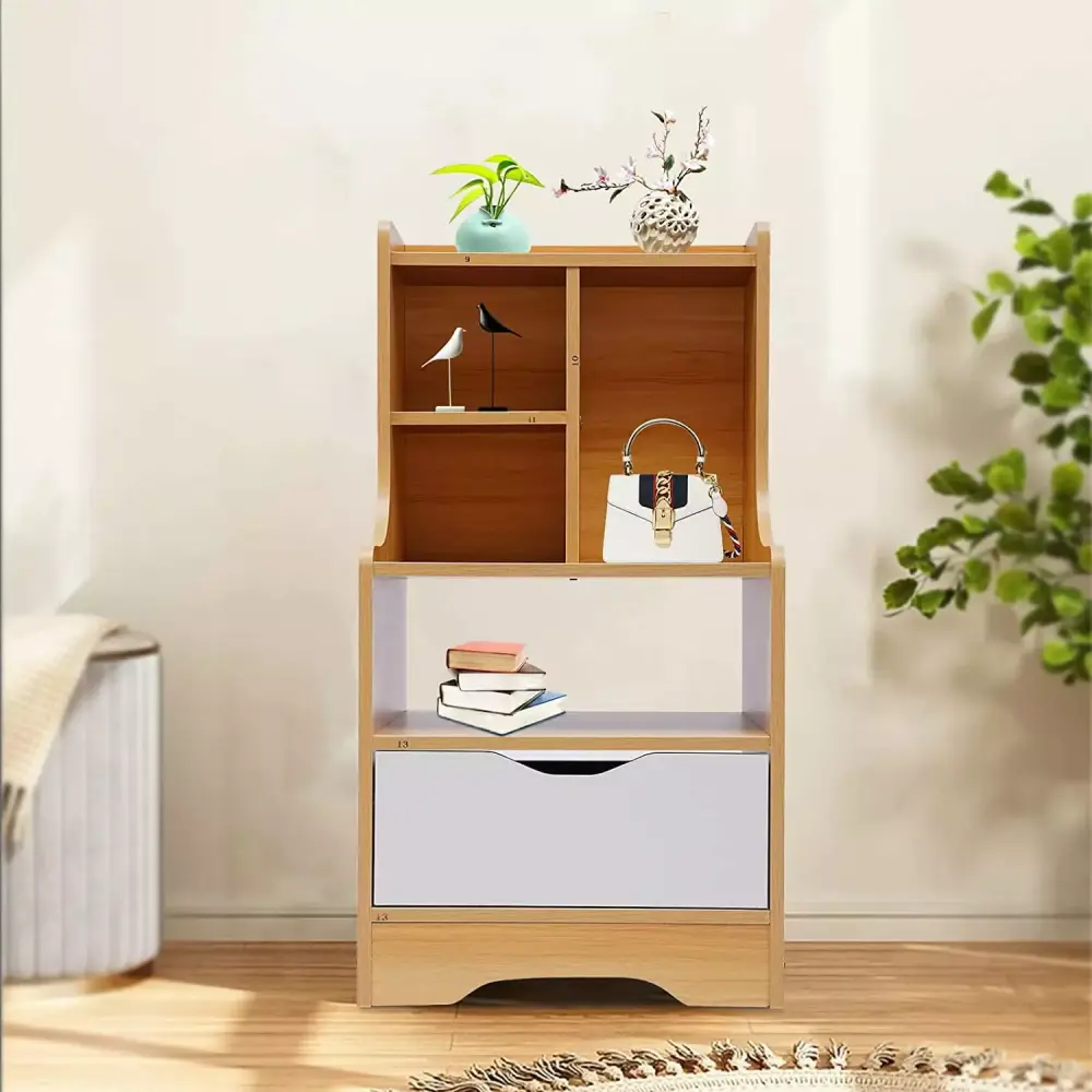 Fichiouy Nightstand Wood End Table Sofa Side Table with Storage Cabinets Drawer Long-lasting for Bedroom Living Room