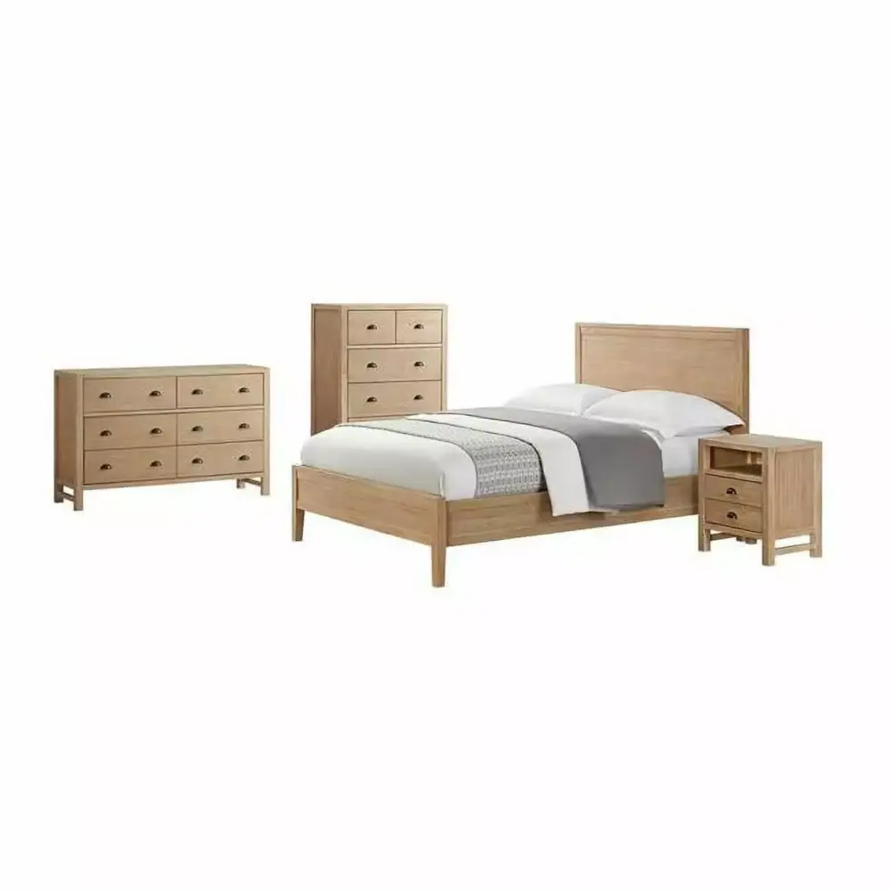 Arden Wood Queen Bedroom Set with 2-Drawer Nightstand 5-Drawer Chest 6-Drawer Dresser