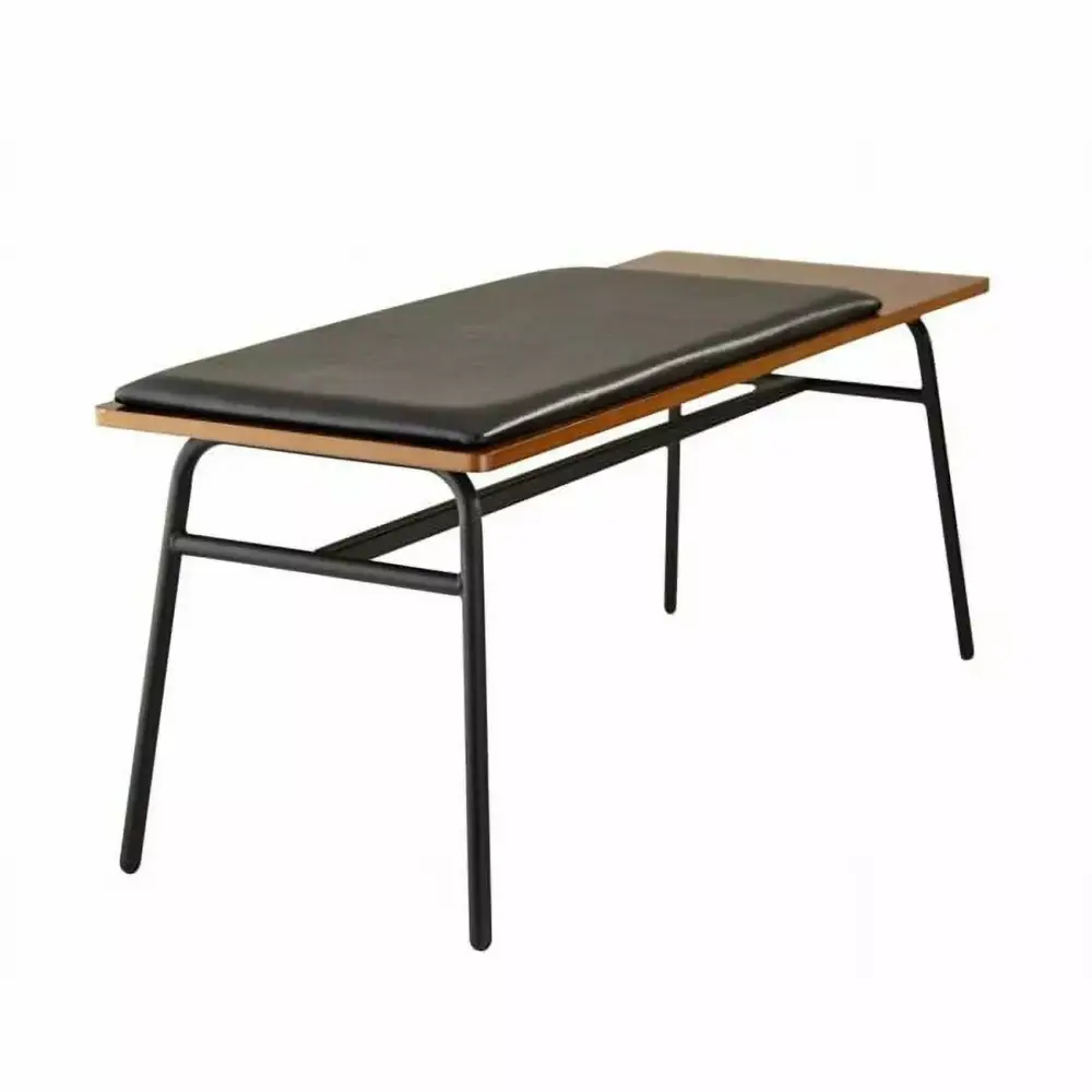 HomeRoots Walnut & Matte Black Metal Bench 39 x 15.75 x 16.5 in