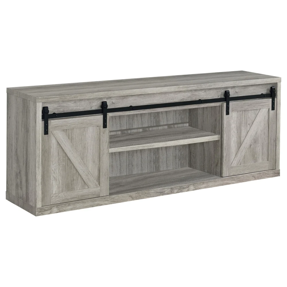 Brockton 71-inch 3-Shelf Sliding Doors TV Console in Grey Driftwood